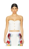 Alice And Olivia Hensley Strapless Denim Bustier Top In 米白
