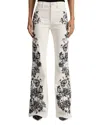 Alice And Olivia High Rise Embroidered Wide Leg Jeans In Off White Black In Multi