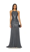 Alice And Olivia Hiroko Open Back Maxi Dress In Charcoal