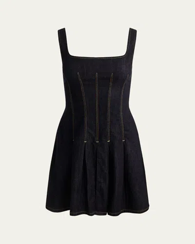 Alice And Olivia Hollis Flared Denim Mini Dress In Orange