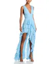 Alice And Olivia Holly Low Neck Asymmetric Ruffled Maxi Dress In Mineral Blue