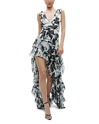 Alice And Olivia Holly Asymmetric Ruffle Dress In Stargazer Off White