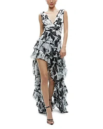 Alice And Olivia Holly Asymmetric Ruffle Dress In Multi