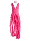 Alice And Olivia Holly Ruffle Maxi Dress With Scarf In 粉色
