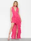 Alice And Olivia Holly Ruffle Maxi Dress With Scarf In Raspberry