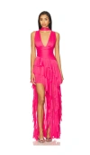 Alice And Olivia Holly Ruffle Maxi Dress With Scarf In Pink