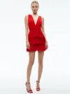 Alice And Olivia Holly Asymmetrical Ruffle Mini Dress In Bright Ruby