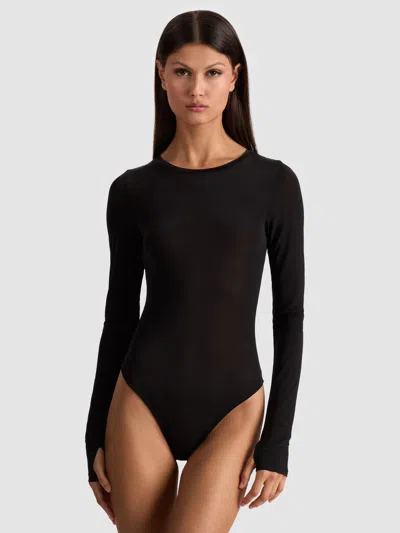Alice And Olivia Hottie Long Sleeve Bodysuit In Black