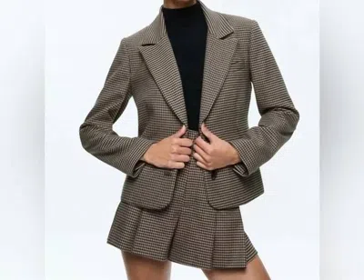 Alice And Olivia Houndstooth Blazer In Brown In Gray