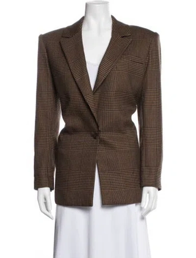 Pre-owned Alice And Olivia Houndstooth Print Blazer In Brown
