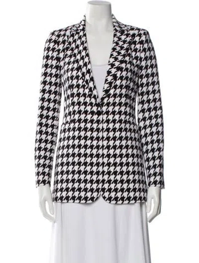Pre-owned Alice And Olivia Houndstooth Print Blazer In White
