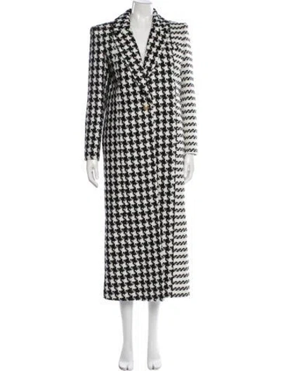 Pre-owned Alice And Olivia Houndstooth Print Coat In White