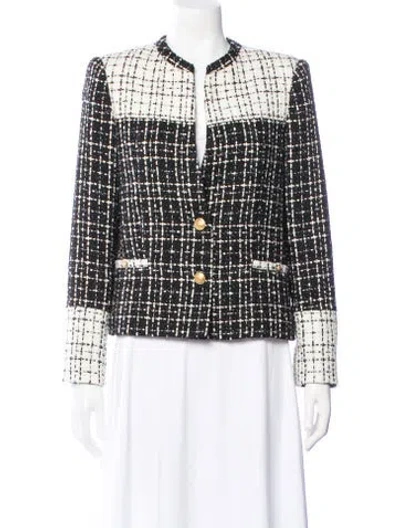 Pre-owned Alice And Olivia Houndstooth Print Evening Jacket In Black