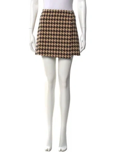 Pre-owned Alice And Olivia Houndstooth Print Mini Skirt In Neutral