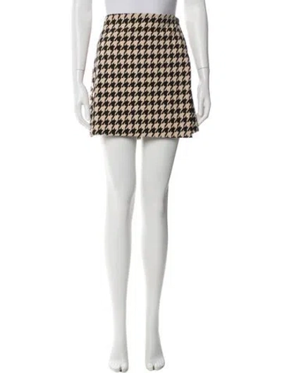 Pre-owned Alice And Olivia Houndstooth Print Mini Skirt In White