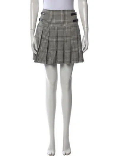 Pre-owned Alice And Olivia Houndstooth Print Mini Skirt In White