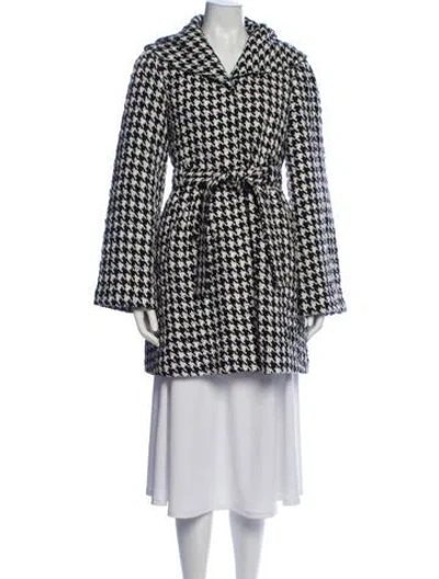 Pre-owned Alice And Olivia Houndstooth Print Peacoat In White