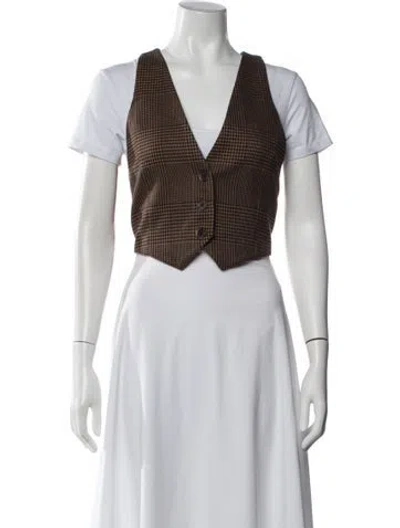 Pre-owned Alice And Olivia Houndstooth Print Vest In Brown