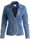 Alice And Olivia Iana Denim Sculpted Blazer In Blue