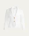 Alice And Olivia Iana Denim Sculpted Blazer In Off White