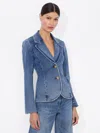 Alice And Olivia Iana Denim Sculpted Blazer In Romy Dark Vintage Blue