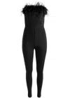 Alice And Olivia Womens Feathered Trim Off-shoulder Jumpsuit In Black