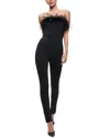 Alice And Olivia Womens Feathered Trim Off-shoulder Jumpsuit In Black