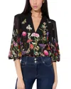 Alice And Olivia Ilan Pleated Blouson Sleeve Button Front Blouse Secret Garden In Floral Black