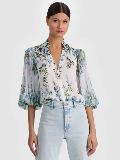 Alice And Olivia Ilan Button Down Blouse In Blue