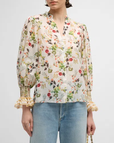 Alice And Olivia Ilan Button-front Blouse In Blush Kiss Vanilla