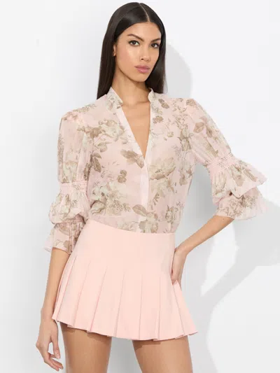 Alice And Olivia Ilan Cotton Blend Blouse In Meadow In Pink