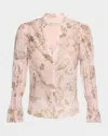 Alice And Olivia Ilan Smocked-sleeve Blouse In Meadow