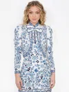 Alice And Olivia Ilaria Cropped Jacket In Blue/off White