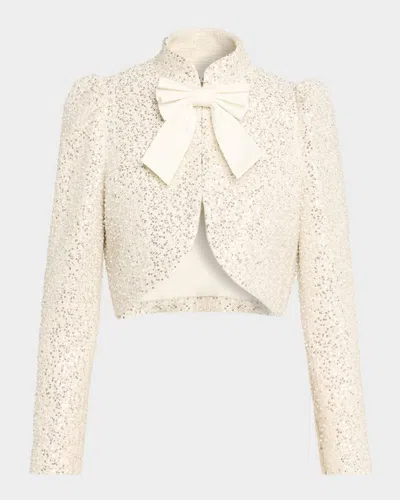 Alice And Olivia Ilaria Embellished Cropped Jacket In White