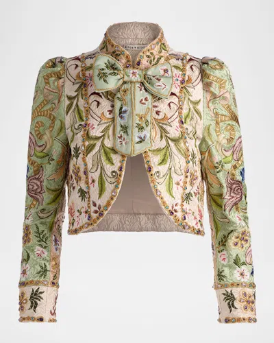 Alice And Olivia Ilaria Embroidered Jacquard Jacket In Green