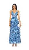 Alice And Olivia Imogene Tiered Maxi Dress In Artisan Ikat French Blue