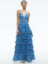 Alice And Olivia Imogene Tiered Maxi Dress In Artisan Ikat French Blue