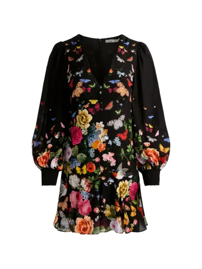 Alice And Olivia Irene Empire-waist Floral Mini Dress In Black