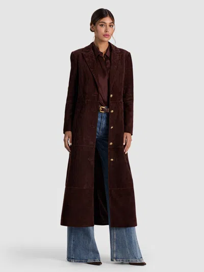 Alice And Olivia Irvin Suede Slim Maxi Blazer In Dark Chocolate
