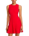 Alice And Olivia Isabelle Crewneck Sleeveless Seamed Flare Mini Dress In Bright Ruby