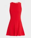 Alice And Olivia Isabelle Crewneck Sleeveless Seamed Flare Mini Dress In Bright Ruby