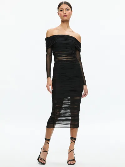 Alice And Olivia Isadola Off The Shoulder Midi Dress In Black
