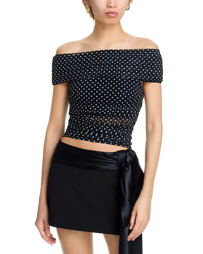 Alice And Olivia Isadola Off-the-shoulder Top In Black White Dot