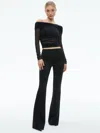 Alice And Olivia Isadola Ruched Off The Shoulder Mesh Crop Top In Black