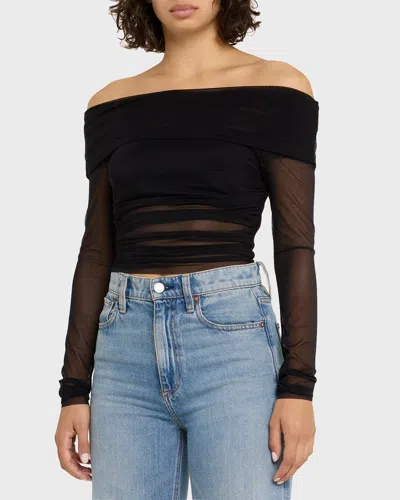 Alice And Olivia Isadola Ruched Mesh Crop Top In Black