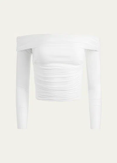 ALICE AND OLIVIA ISADOLA RUCHED OFF-THE-SHOULDER TOP