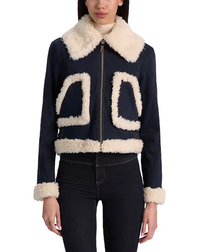 Alice And Olivia Isaiah Denim Aviator Jacket In Blue