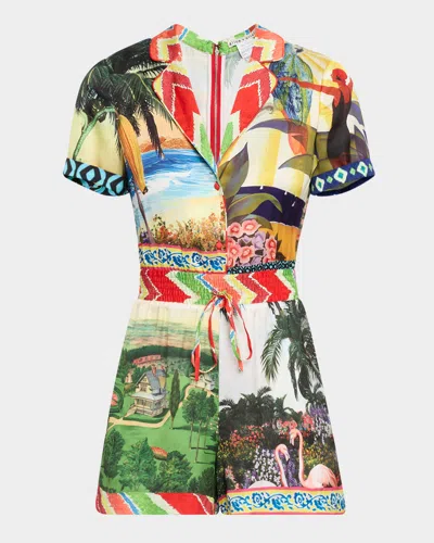 Alice And Olivia Island Dreams Leighton Pajama Romper In Multi