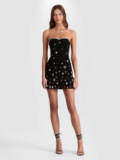 Alice And Olivia Iva Embellished Mini Dress In Black