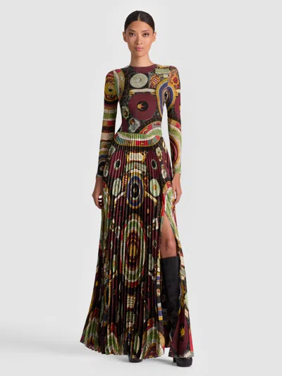Alice And Olivia Ivey Sunburst-pleated Maxi Dress In Multi